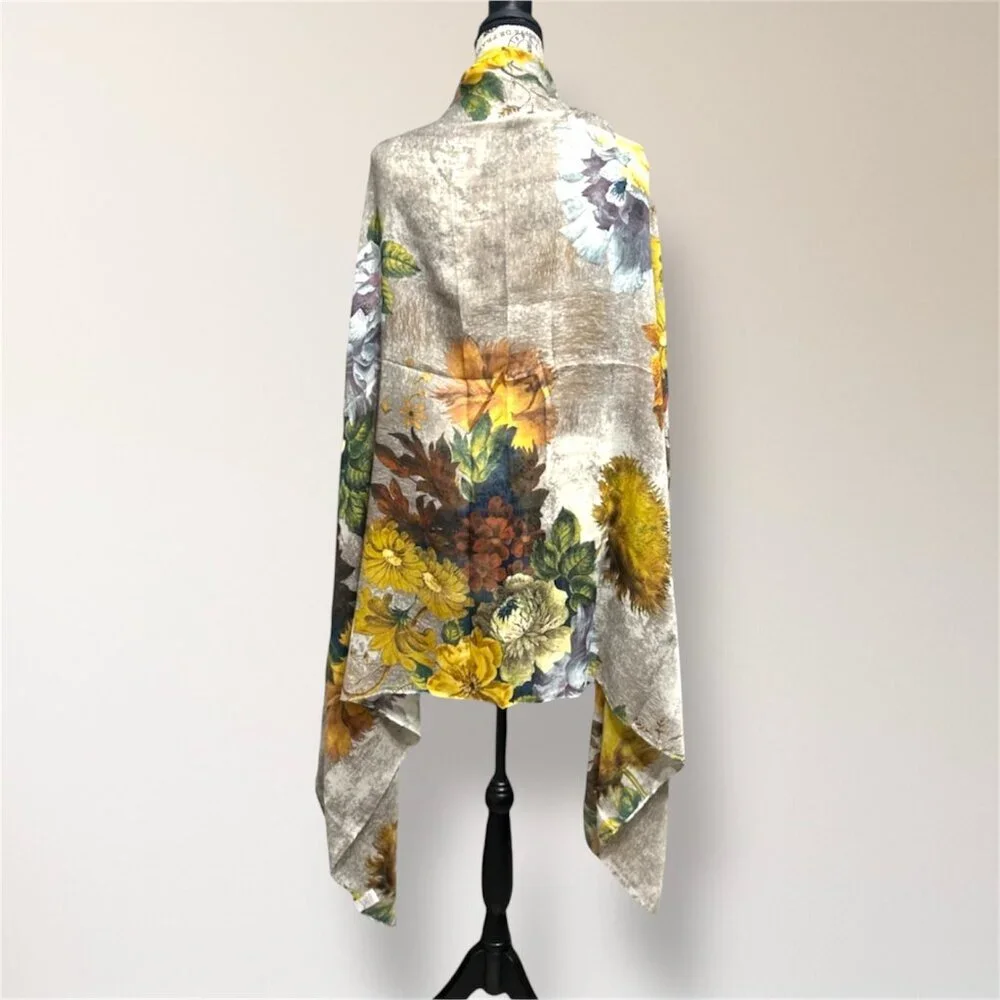 Floral Yellow & Gray Women's Scarf Wrap